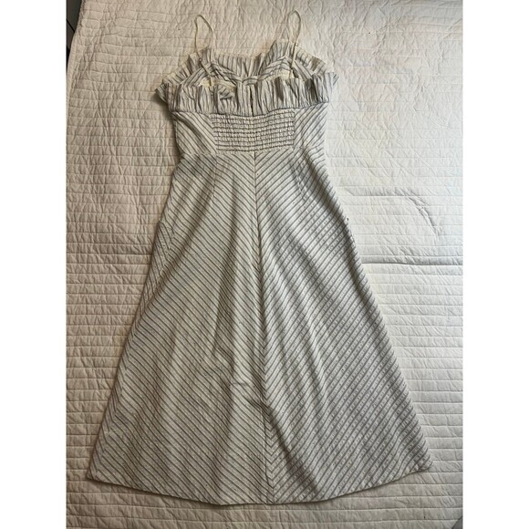 NWOT Rebecca Taylor Sleeveless Stripe Ruffle Dress In Blue Combo - Picture 4 of 8